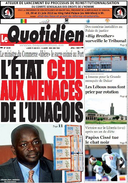 A la Une du Journal Le Quotidien du lundi 17 juin 2013