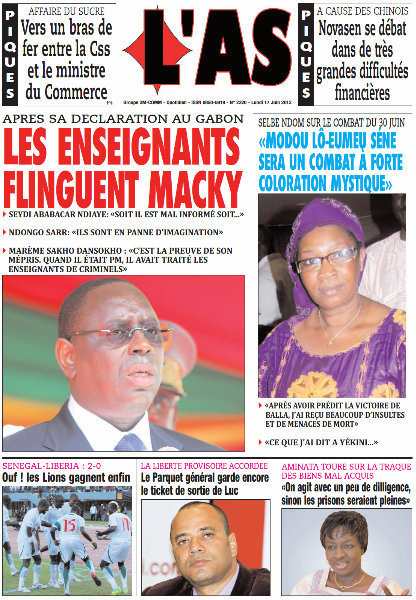 A la Une du Journal L'As du lundi 17 juin 2013
