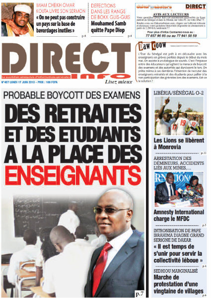 A la Une du Journal Direct Info du lundi 17 juin 2013