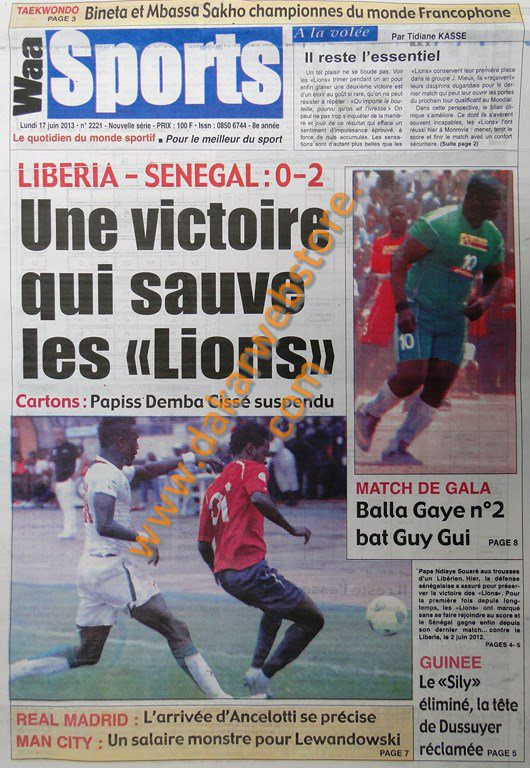 A la Une du Journal Waa Sports du lundi 17 juin 2013