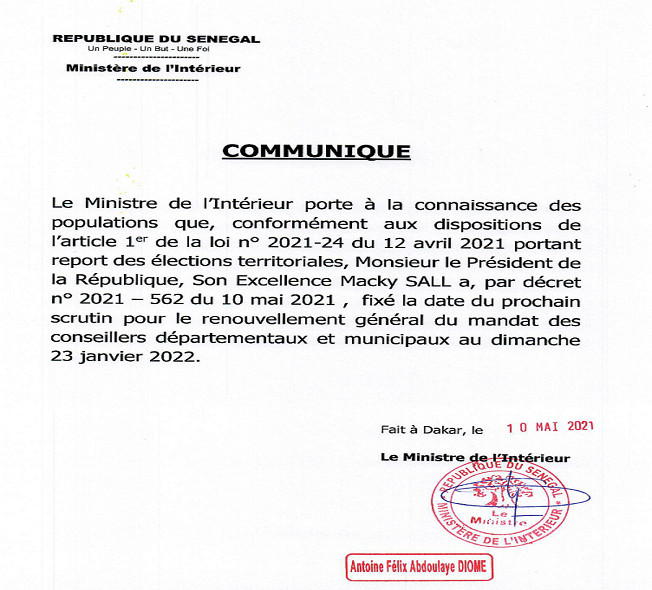 Les dés sont jetés pour les Locales: La date du 23 janvier 2022 fixée par décret