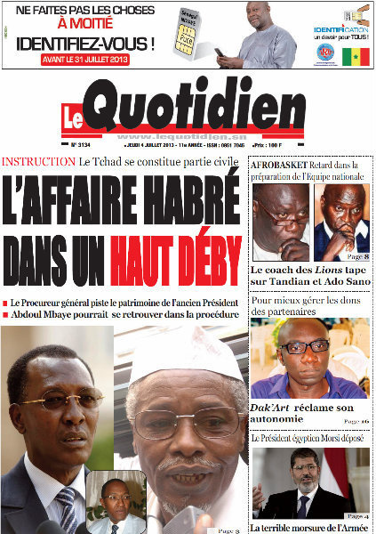 A la Une du Journal Le Quotidien du jeudi 04 juillet 2013