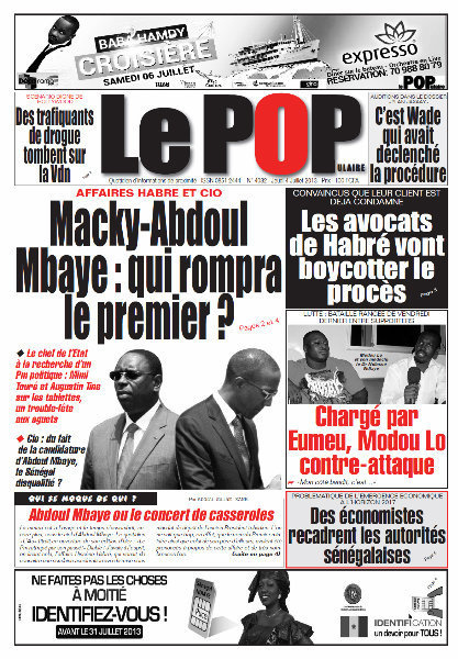 A la Une du Journal Le Populaire du jeudi 04 juillet 2013