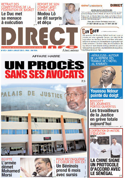 A la Une du Journal Direct Info du jeudi 04 juillet 2013