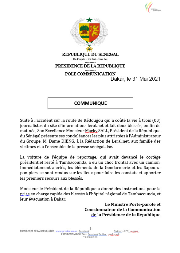 Accident mortel: Le Président Macky Sall présente ses condoléances à Leral et instruit leur évacuation sur Dakar