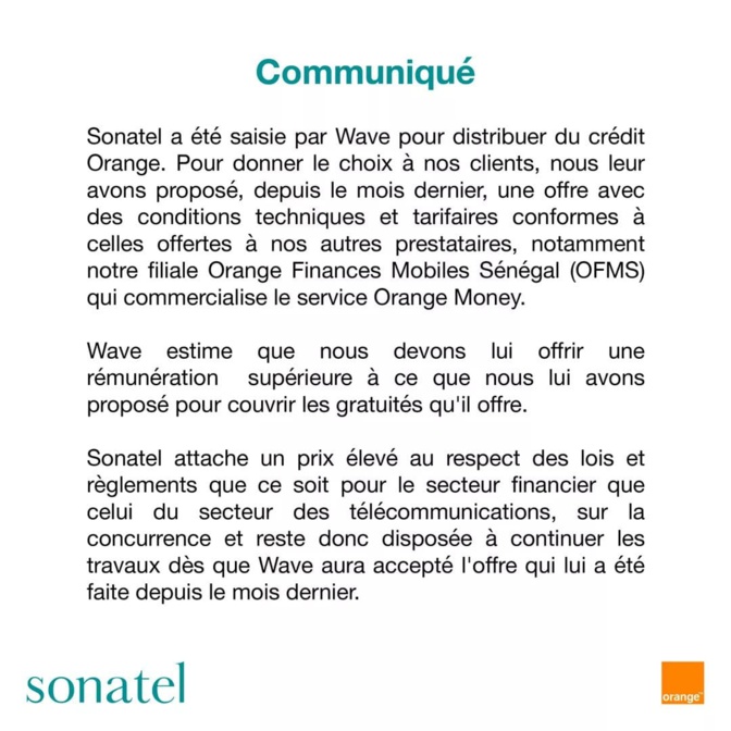 Affaire achat crédit téléphonique / Après Wave, la Sonatel donne sa version des faits