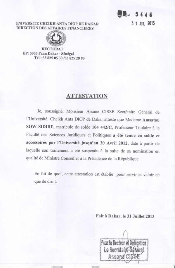 [Documents] Amsatou Sow Sidibé dément avoir été épinglée par le rapport d’audit de la Fonction publique