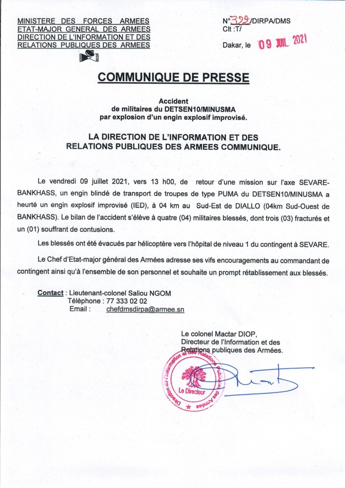 Accident de militaires par l'explosion d'un engin explosif improvisé
