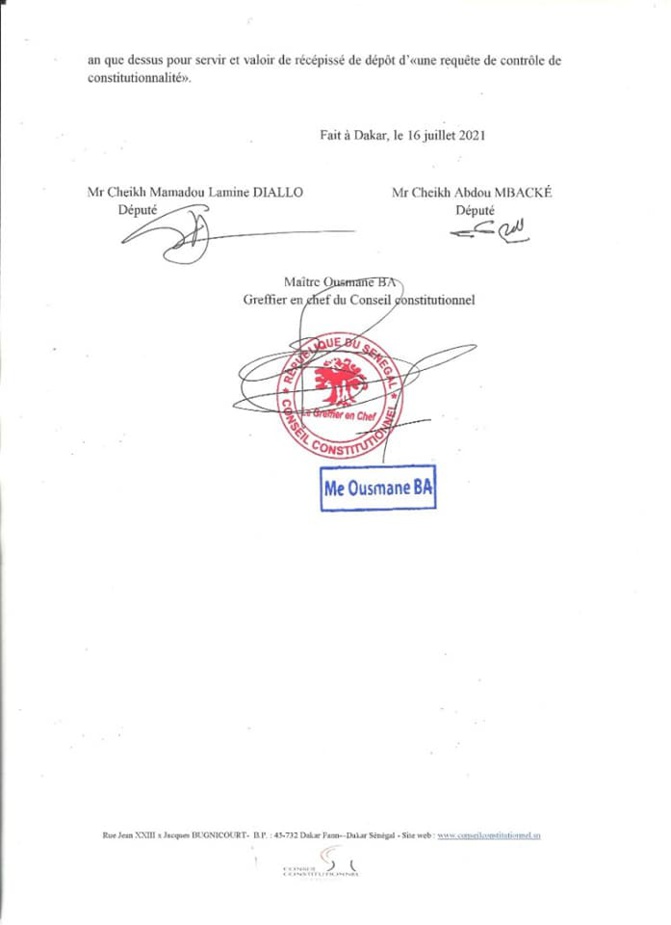 Modification du code électoral: Mamadou Lamine Diallo et Cheikh Abdou Mbacké déposent un recours devant le Conseil constitutionnel