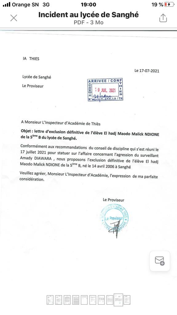 Lycée de Songué / Agression sur un surveillant: L'élève Maodo Malick Ndione exclu