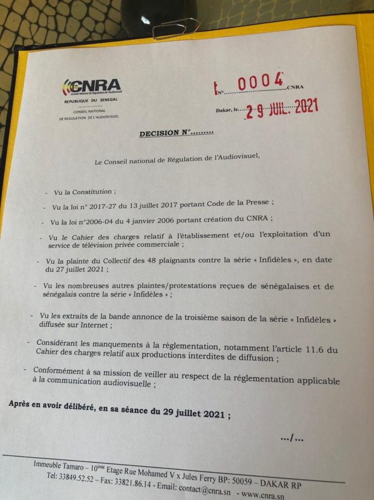 La troisième saison de la série "Infidèles" interdite de diffusion sur les chaînes TV nationales