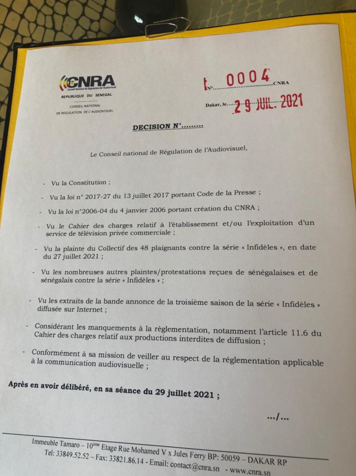 La troisième saison de la série "Infidèles" interdite de diffusion sur les chaînes TV nationales La troisième saison de la série "Infidèles" interdite de diffusion sur les chaînes TV nationales