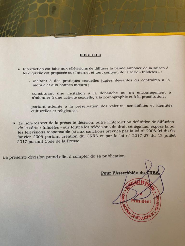 La troisième saison de la série "Infidèles" interdite de diffusion sur les chaînes TV nationales La troisième saison de la série "Infidèles" interdite de diffusion sur les chaînes TV nationales