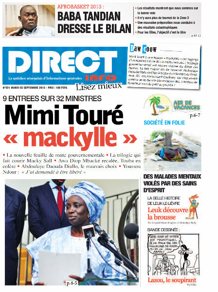 A la Une du Journal Direct Info du mardi 03 Septembre 2013