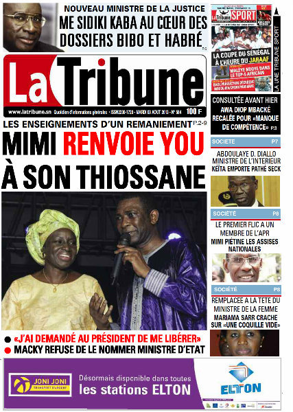 A la Une du Journal La Tribune du mardi 03 Septembre 2013