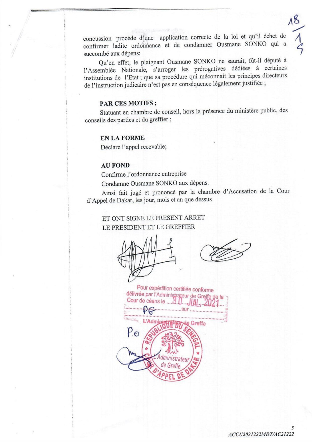 Arrêt Mamour Diallo et consorts: Ousmane Sonko perd la bataille des 94 milliards (document)