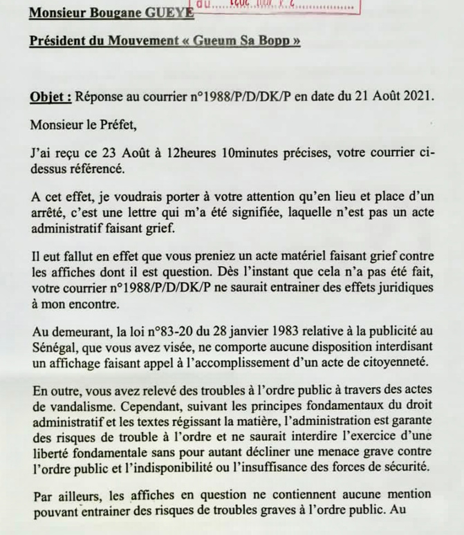 Ordre du préfet de «retirer des affiches incriminées » : Bougane Guèye, « pour le moment », dit niet !