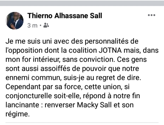 Le post détonant de Thierno Alassane Sall à l'endroit du trio KKS: Comme du je t'aime moi non plus Le post détonant de Thierno Alassane Sall à l'endroit du trio KKS: Comme du je t'aime moi non plus