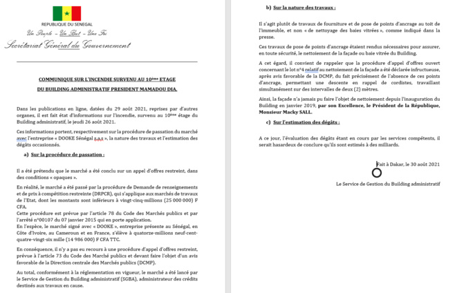 Incendie au Building administratif: Les précisions du Service de gestion Incendie au Building administratif: Les précisions du Service de gestion