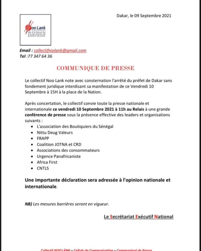 Manifestations: Le Préfet arrête la marche, Noo Lank en conférence de presse ce matin Manifestations: Le Préfet arrête la marche, Noo Lank en conférence de presse ce matin