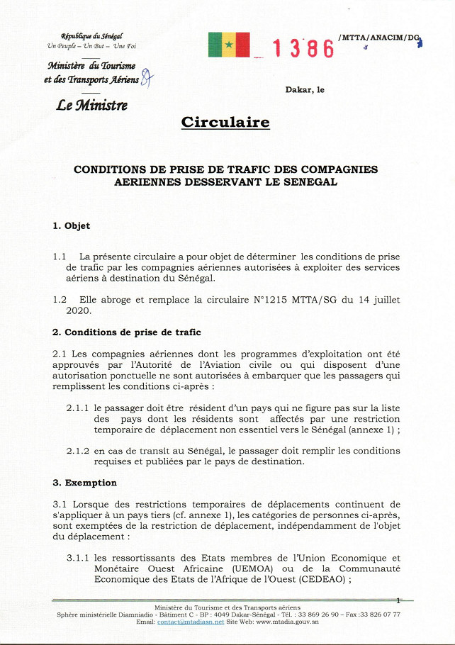 Ouverture de l’espace aérien sénégalais : le ministère de tutelle redéfinit les conditions, les concernés et non-concernés Ouverture de l’espace aérien sénégalais : le ministère de tutelle redéfinit les conditions, les concernés et non-concernés