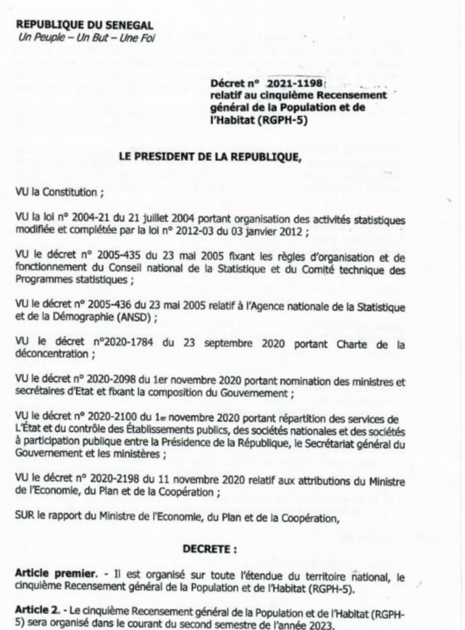 Population et habitat: Le 5e recensement décrété par Macky Sall