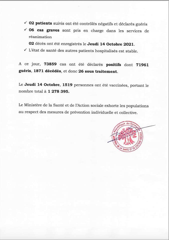 Covid-19: 6 nouveaux cas et 2 décès annoncés
