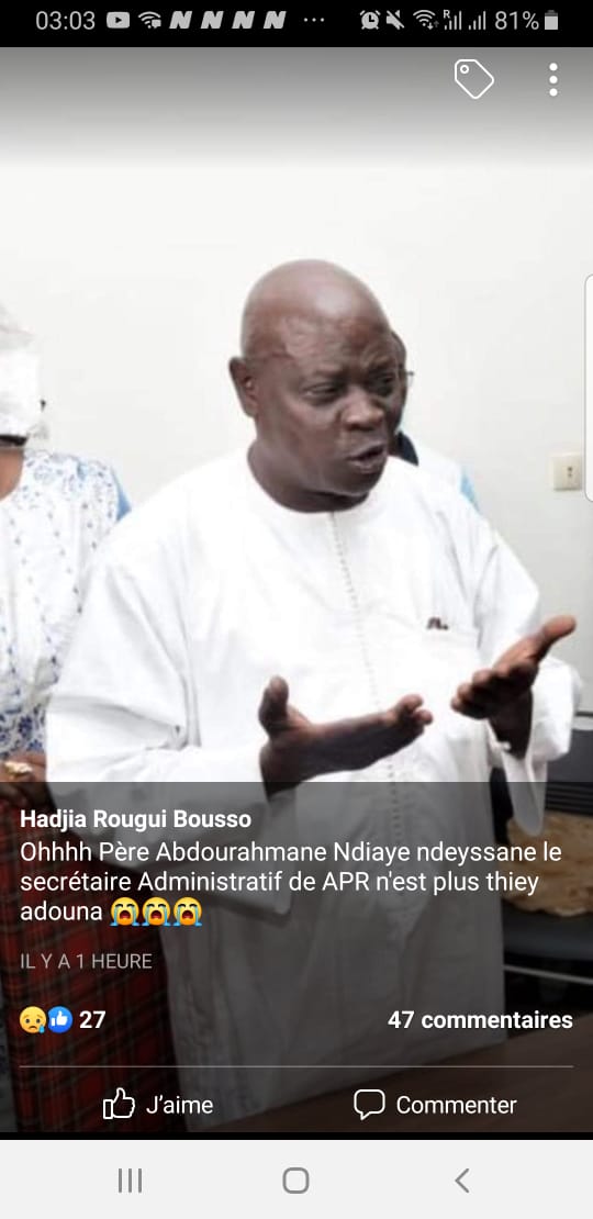 Nécrologie: L'APR perd son secrétaire administratif, Abdourahmane Ndiaye n'est plus