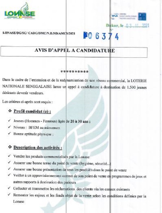 Lonase: Lancement d’un appel à candidatures destiné 1 500 jeunes désirant être vendeurs