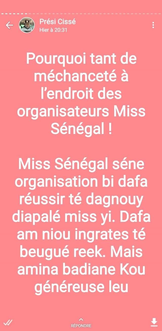 En perte de vitesse: Prési Cissé défend Aminata Badiane, l'organisatrice du concours " Miss Sénégal " En perte de vitesse: Prési Cissé défend Aminata Badiane, l'organisatrice du concours " Miss Sénégal "