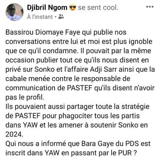 Djibril Ngom lâche des bombes sur Ousmane Sonko et Adji Sarr, sur la stratégie de Pastef, mouille Bassirou Diomaye Faye
