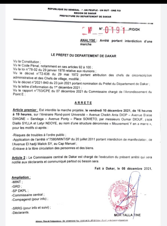 Urgent: Interdiction de la manifestation de ce vendredi pour l’indépendance de la Justice