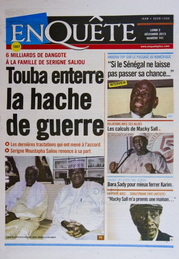 A la Une du Journal EnQuête du lundi 02 Décembre 2013