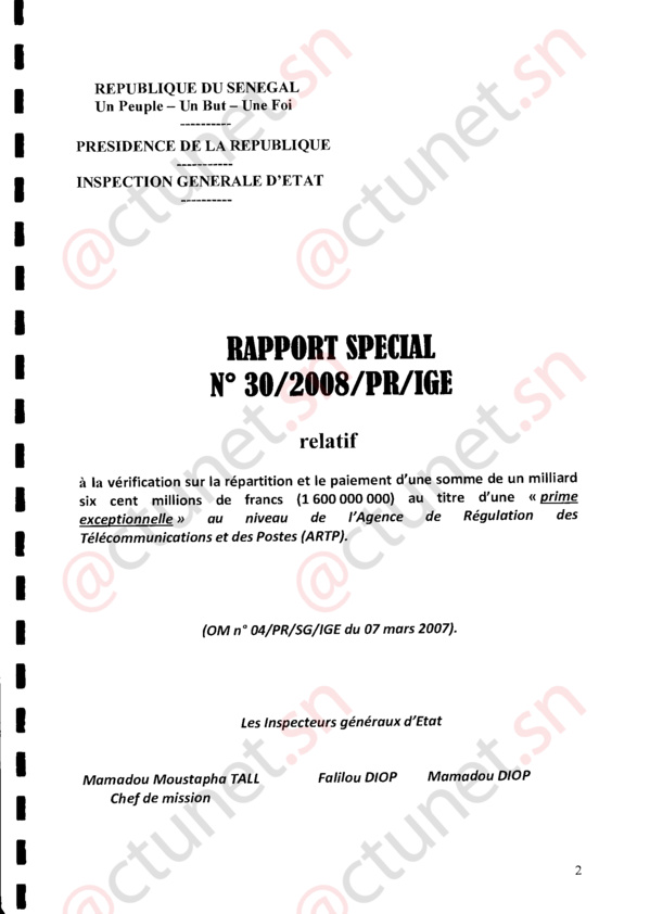 TELECOMS : Voici les dessous de l’affaire des 1 milliards 600 millions de primes spéciales de l’ARTP (Rapport IGE) Première partie