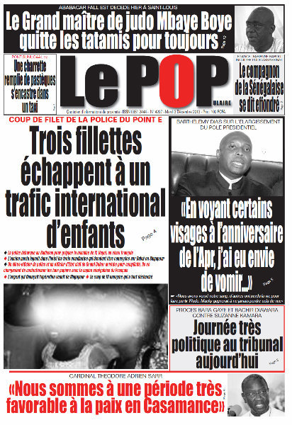 A la Une du Journal Le Populaire du mardi 03 Décembre 2013