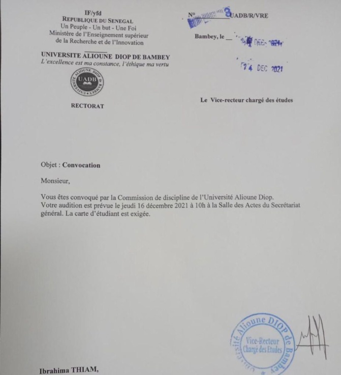 Commission de discipline de l'Université de Bambey: Plusieurs étudiants grévistes, convoqués Commission de discipline de l'Université de Bambey: Plusieurs étudiants grévistes, convoqués