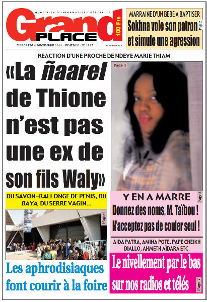 A la Une du Journal Grand Place du mercredi 04 Décembre 2013