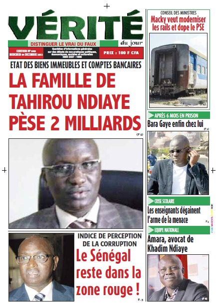 A la Une du Journal Vérité du Jour du mercredi 04 Décembre 2013