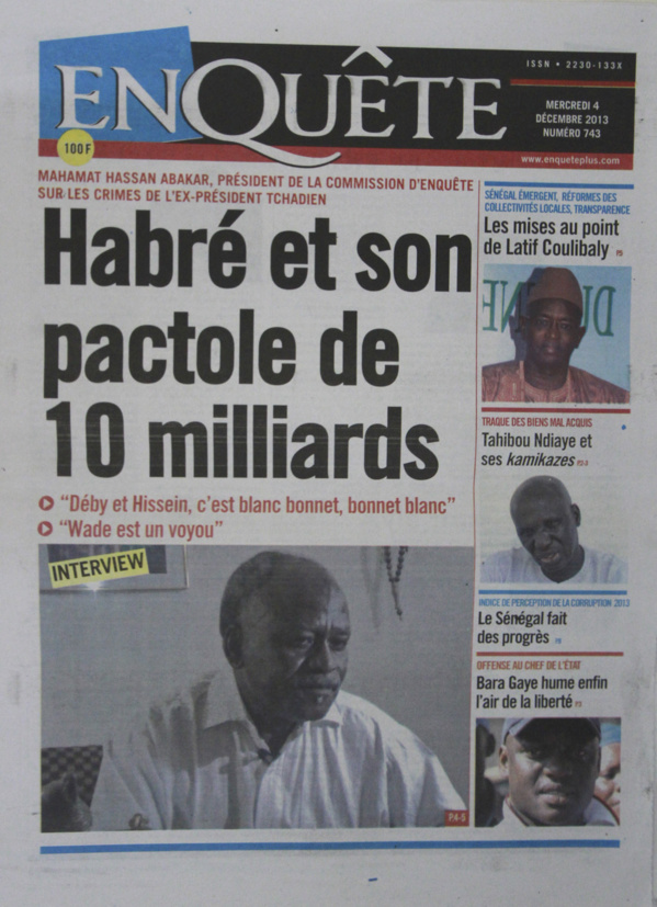A la Une du Journal EnQuête du mercredi 04 Décembre 2013