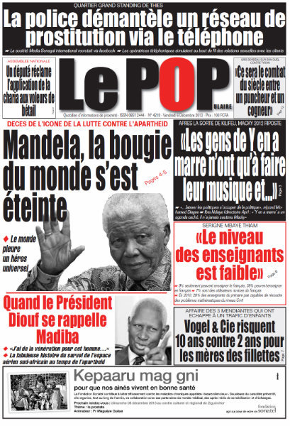 A la Une du Journal Le Populaire du vendredi 06 Décembre 2013