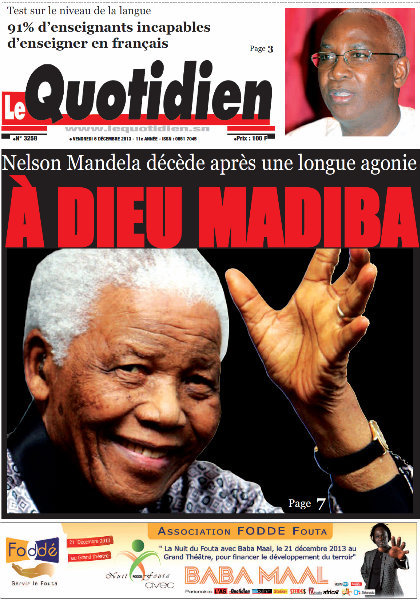 A la Une du Journal Le Quotidien du vendredi 06 Décembre 2013