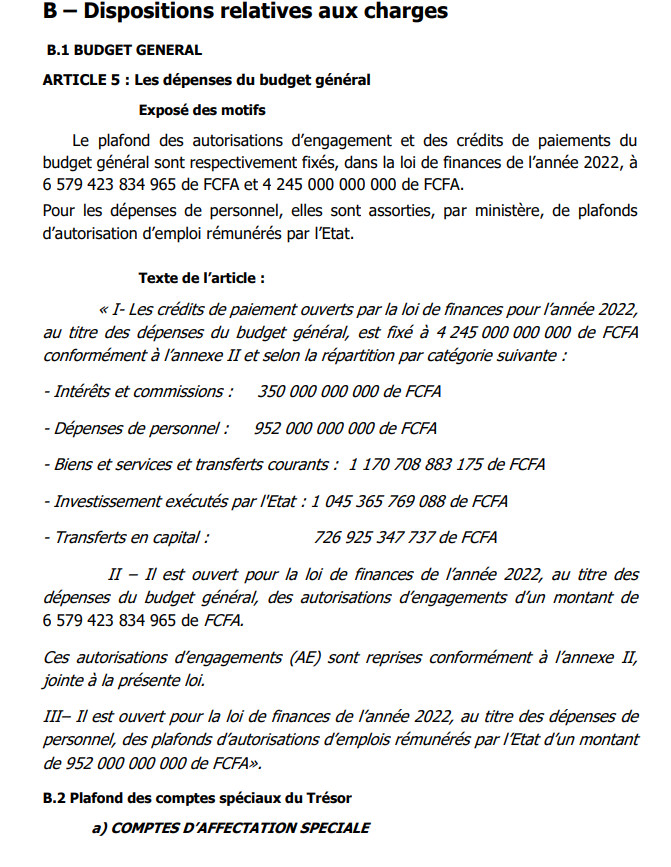 Projet de loi Finances 2022: Ce qu'il faut savoir sur les Données générales du Budget de l'Etat (Document)