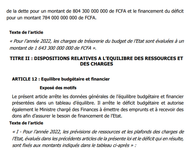 Projet de loi Finances 2022: Ce qu'il faut savoir sur les Données générales du Budget de l'Etat (Document)