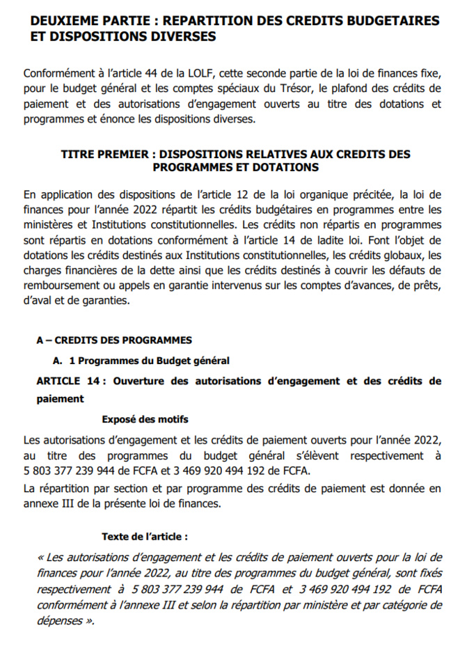 Loi de Finances 2022: Comment sont spécifiés les comptes spéciaux du Trésor