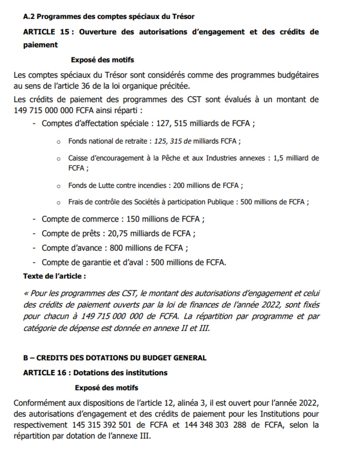 Loi de Finances 2022: Comment sont spécifiés les comptes spéciaux du Trésor