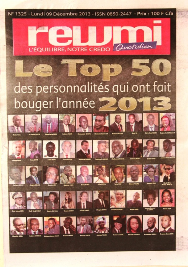 A la Une du Journal Rewmi du lundi 09 Décembre 2013