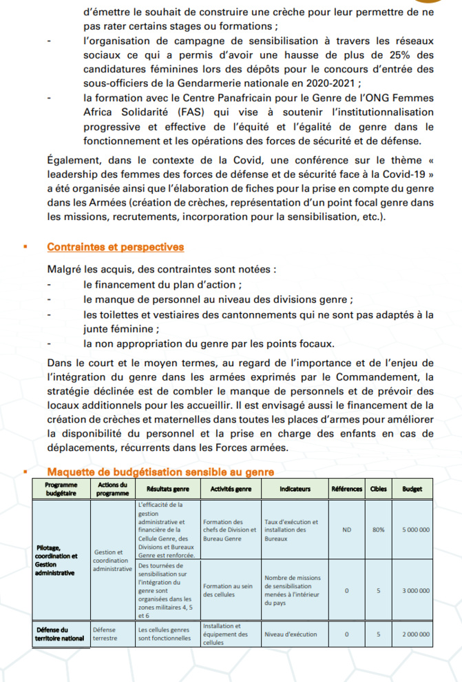 Budgétisation sensible au Genre: Comment l'intégration du Genre dans la planification opérationnelle des Ministères a été faite (Document)
