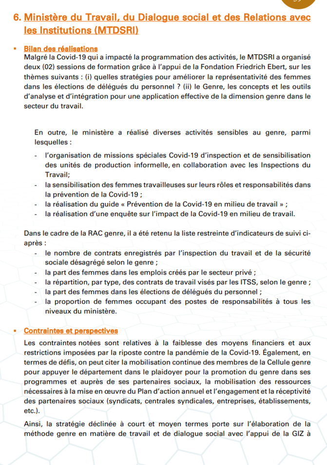 Budgétisation sensible au Genre: Comment l'intégration du Genre dans la planification opérationnelle des Ministères a été faite (Document)
