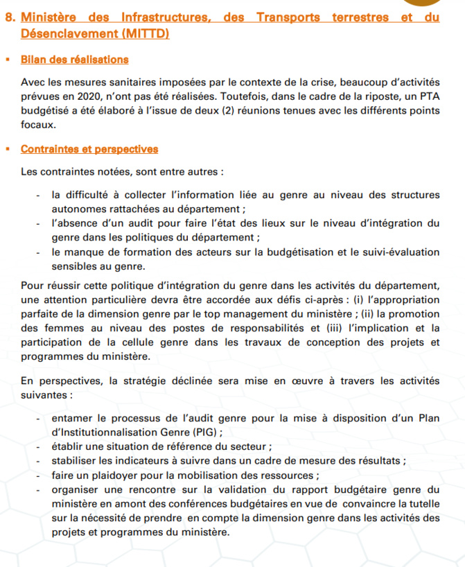 Budgétisation sensible au Genre: Comment l'intégration du Genre dans la planification opérationnelle des Ministères a été faite (Document, partie2)