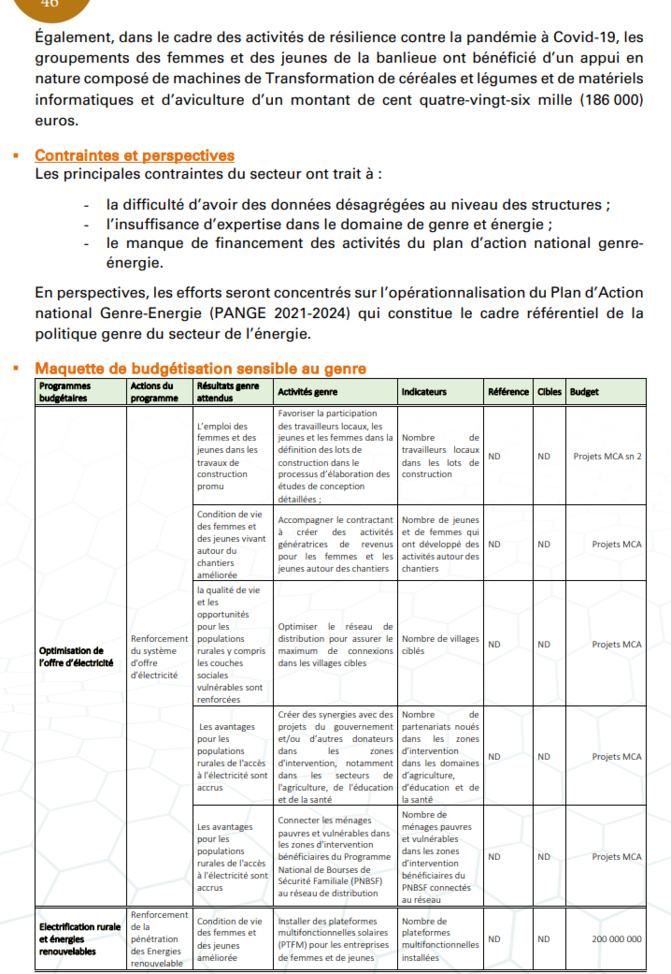 Budgétisation sensible au Genre: Comment l'intégration du Genre dans la planification opérationnelle des Ministères a été faite (Document, partie2)